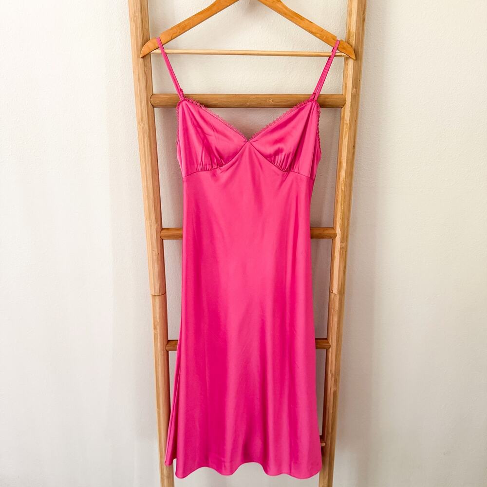 Sunday Best Pink Satin Midi Slip Dress Medium M Lace Trim Y2K Aritzia